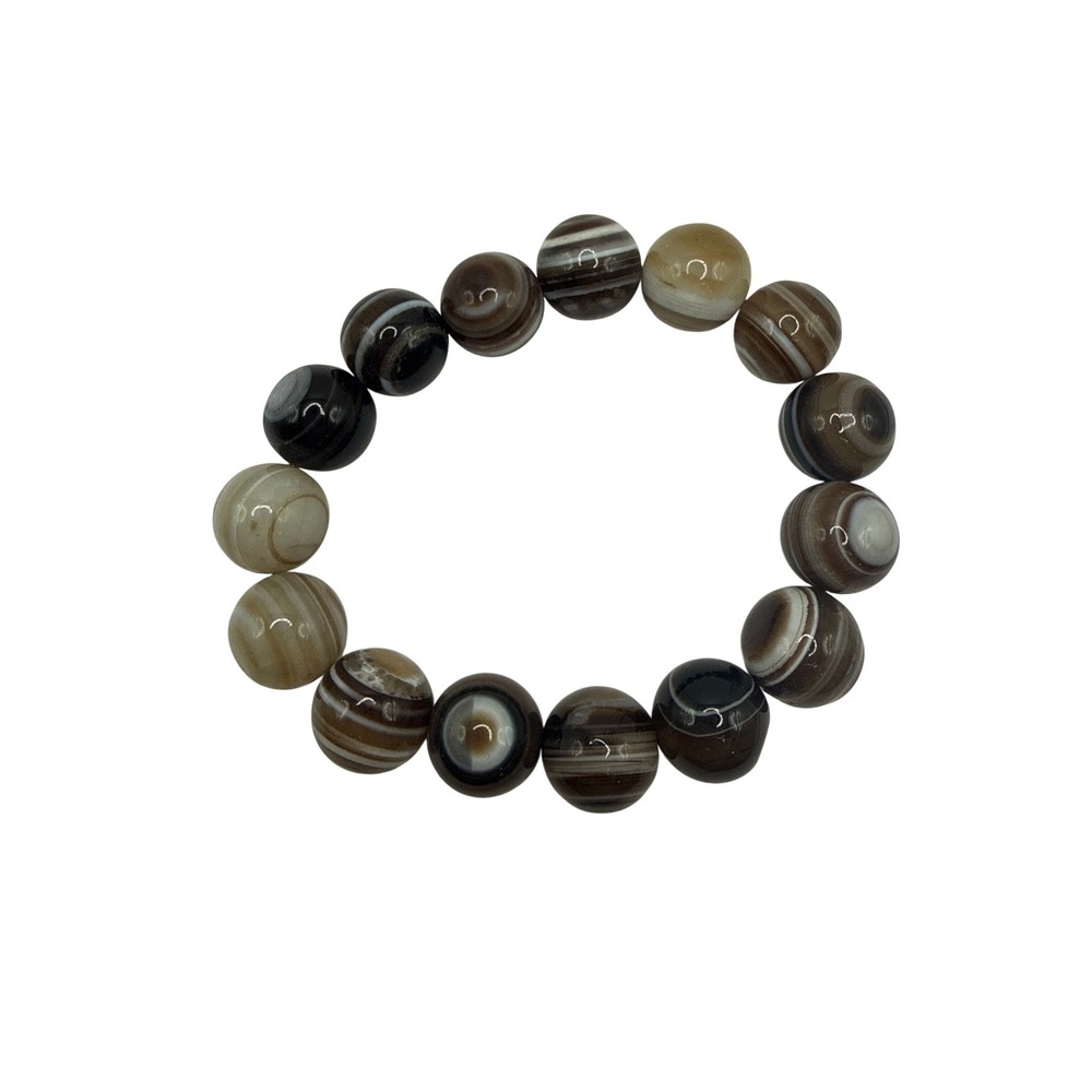 Boho Minimalist Earth Tone Banded Agate Beaded Stretch Bracelet